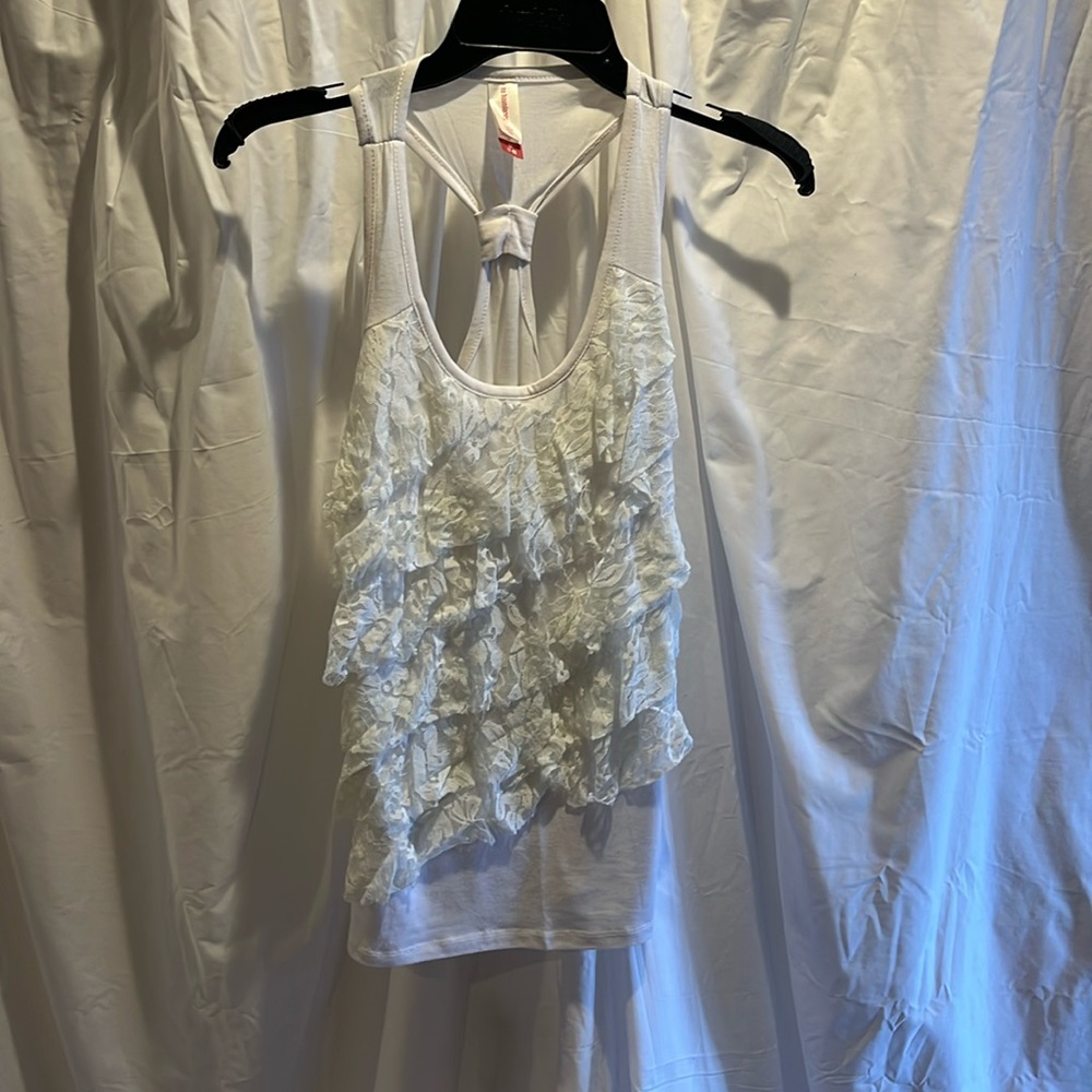 White lace front tank top